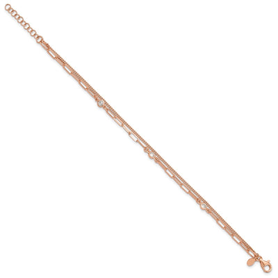 Sterling Silver Rose Gold-plated CZ 2 Strand 6.75in w/1in ext. Bracelet
