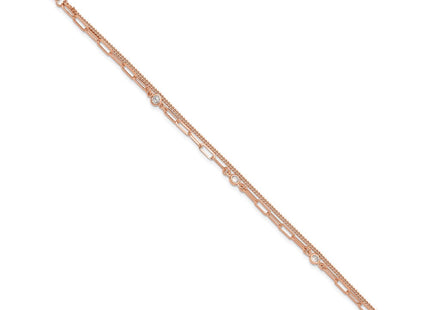 Sterling Silver Rose Gold-plated CZ 2 Strand 6.75in w/1in ext. Necklace