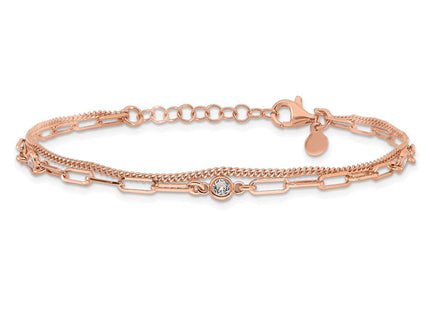 Sterling Silver Rose Gold-plated CZ 2 Strand 6.75in w/1in ext. Necklace