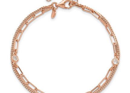 Sterling Silver Rose Gold-plated CZ 2 Strand 6.75in w/1in ext. Necklace