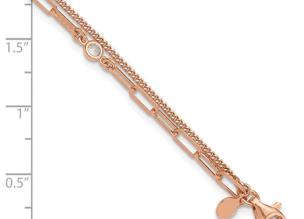 Sterling Silver Rose Gold-plated CZ 2 Strand 6.75in w/1in ext. Necklace
