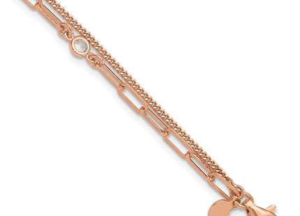 Sterling Silver Rose Gold-plated CZ 2 Strand 6.75in w/1in ext. Necklace