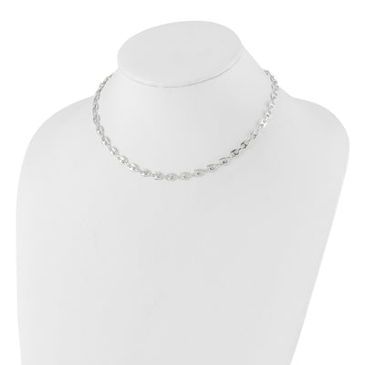 Sterling Silver Rhodium-plated 7.25in w/.5in ext. Fancy Link Necklace