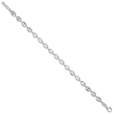 Sterling Silver Rhodium-plated 7.25in w/.5in ext. Fancy Link Necklace