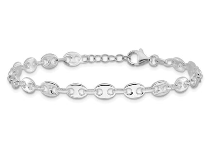Sterling Silver Rhodium-plated 7.25in w/.5in ext. Fancy Link Necklace
