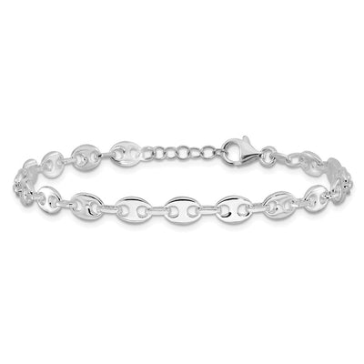 Sterling Silver Rhodium-plated 7.25in w/.5in ext. Fancy Link Necklace
