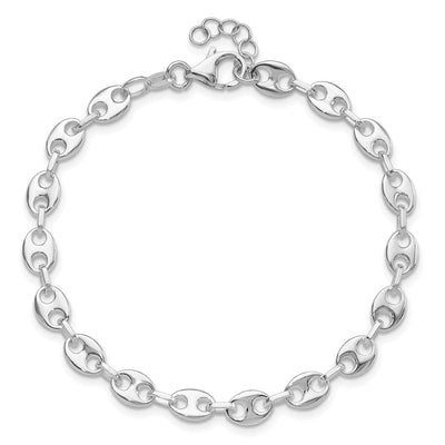 Sterling Silver Rhodium-plated 7.25in w/.5in ext. Fancy Link Necklace