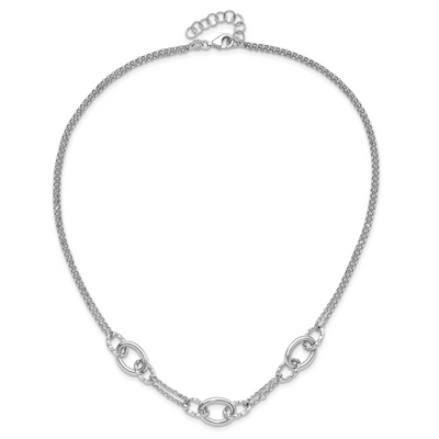 Sterling Silver Rhodium-plated 7in w/1in ext Interlocking Circles Necklace