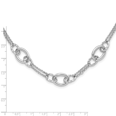 Sterling Silver Rhodium-plated 7in w/1in ext Interlocking Circles Necklace
