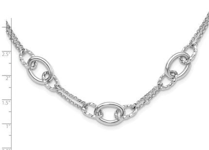 Sterling Silver Rh-plated 18in w/1.5in ext Interlocking Circles Necklace (Style QG6514-18)