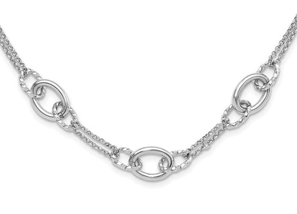 Sterling Silver Rh-plated 18in w/1.5in ext Interlocking Circles Necklace (Style QG6514-18)