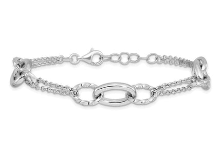 Sterling Silver Rhodium-plated 7in w/1in ext Interlocking Circles Necklace
