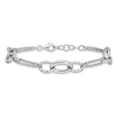 Sterling Silver Rhodium-plated 7in w/1in ext Interlocking Circles Necklace