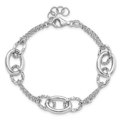 Sterling Silver Rhodium-plated 7in w/1in ext Interlocking Circles Necklace