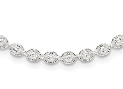 Sterling Silver Polished and Diamond Cut Beaded Necklace (Style QG6527-18)