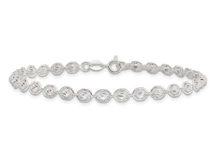 Sterling Silver Polished and Diamond Cut Beaded Necklace