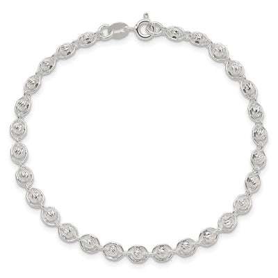 Sterling Silver Polished and Diamond Cut Beaded Necklace