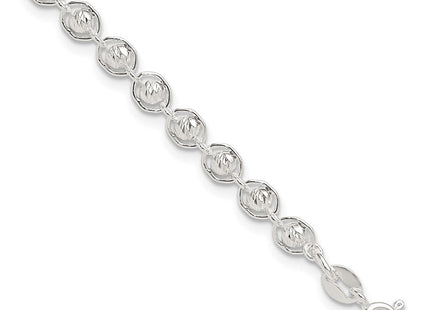 Sterling Silver Polished and Diamond Cut Beaded Necklace