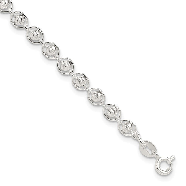 Sterling Silver Polished and Diamond Cut Beaded Necklace
