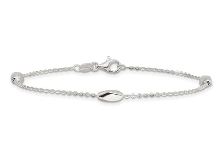 Sterling Silver Polished Fancy Beaded Link 7.5in Necklace