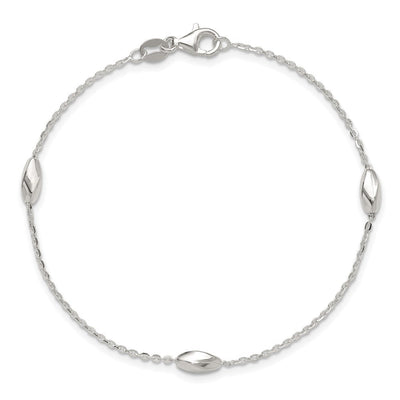 Sterling Silver Polished Fancy Beaded Link 7.5in Necklace