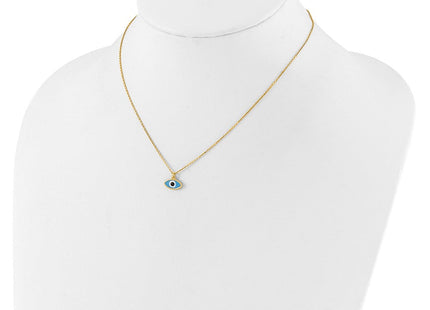 Sterling Silver Gold-plated Enamel Evil Eye w/1in ext. Necklace (Style QG6545-16)