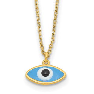 Sterling Silver Gold-plated Enamel Evil Eye w/1in ext. Necklace (Style QG6545-16)