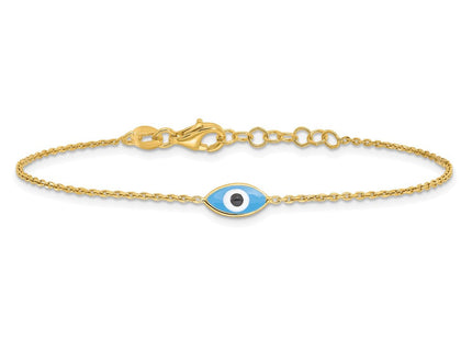Sterling Silver Gold-plated Enamel Evil Eye w/.5 in ext. Necklace