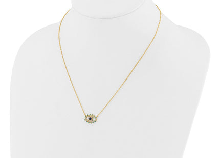 Sterling Silver Gold-tone Glass and Glass Crystal Evil Eye Necklace (Style QG6546-18)