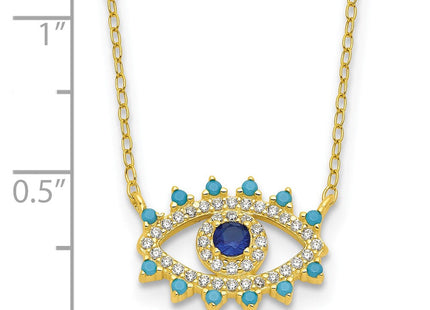 Sterling Silver Gold-tone Glass and Glass Crystal Evil Eye Necklace (Style QG6546-18)