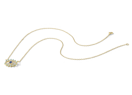 Sterling Silver Gold-tone Glass and Glass Crystal Evil Eye Necklace