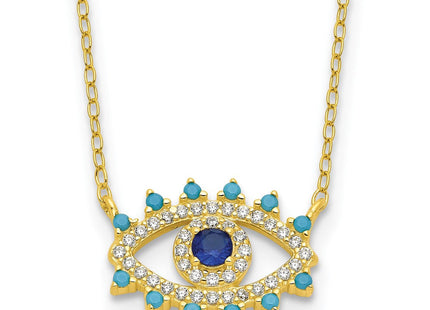 Sterling Silver Gold-tone Glass and Glass Crystal Evil Eye Necklace (Style QG6546-18)