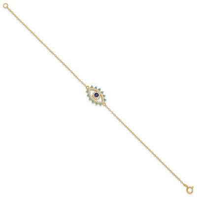 Sterling Silver Gold-tone Glass and Glass Crystal Evil Eye Necklace