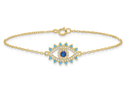 Sterling Silver Gold-tone Glass and Glass Crystal Evil Eye Necklace