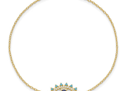 Sterling Silver Gold-tone Glass and Glass Crystal Evil Eye Necklace
