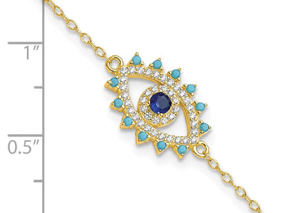 Sterling Silver Gold-tone Glass and Glass Crystal Evil Eye Necklace