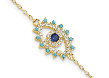 Sterling Silver Gold-tone Glass and Glass Crystal Evil Eye Necklace