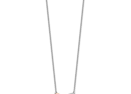 Sterling Silver Rh-plated Rose-tone Double Heart CZ w/2in ext Bracelet