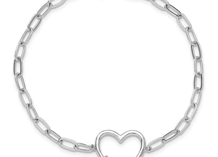 Sterling Silver Rhodium-plated with CZ Heart Paperclip Link 7.5in Necklace
