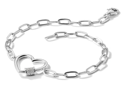 Sterling Silver Rhodium-plated with CZ Heart Paperclip Link 7.5in Bracelet