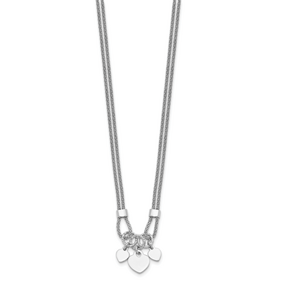 Sterling Silver Rhod-plated Polished Heart Dangle 6.5in 1.5in ext Necklace