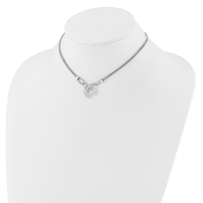 Sterling Silver Rhod-plated Polished Heart Dangle 6.5in 1.5in ext Necklace