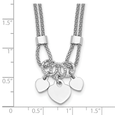 Sterling Silver Rhod-plated Polished Heart Dangle 6.5in 1.5in ext Necklace