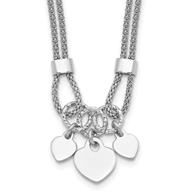 Sterling Silver Rhod-plated Polished Heart Dangle 6.5in 1.5in ext Necklace