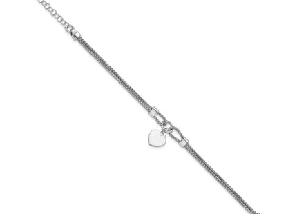 Sterling Silver Rhod-plated Polished Heart Dangle 6.5in 1.5in ext Necklace