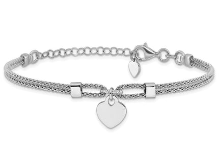 Sterling Silver Rhod-plated Polished Heart Dangle 6.5in 1.5in ext Necklace