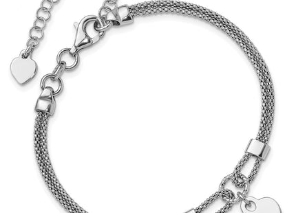 Sterling Silver Rhod-plated Polished Heart Dangle 6.5in 1.5in ext Necklace