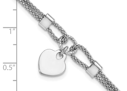 Sterling Silver Rhod-plated Polished Heart Dangle 6.5in 1.5in ext Necklace