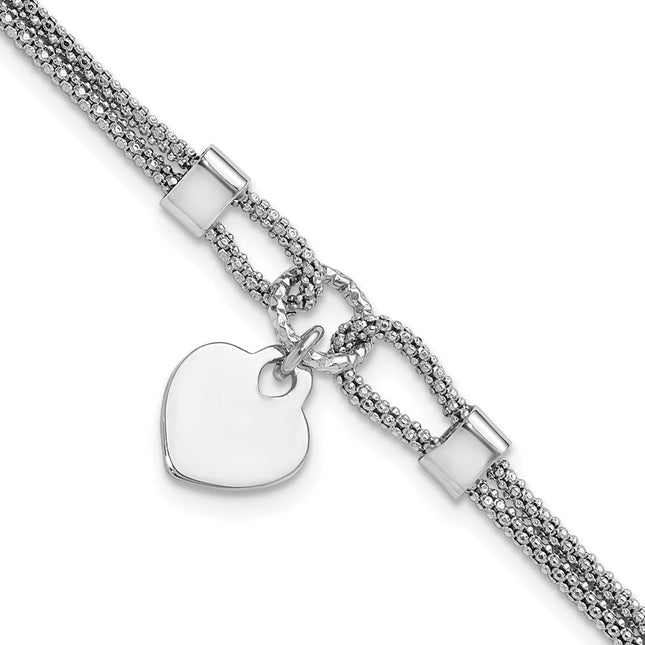Sterling Silver Rhod-plated Polished Heart Dangle 6.5in 1.5in ext Necklace