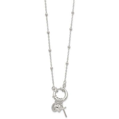 Sterling Silver Heart/Miraculous Medal/Cross Charm 18in Necklace